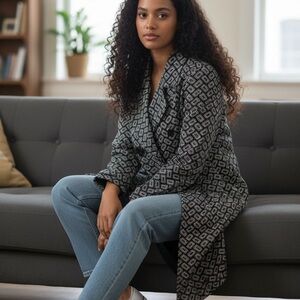 Style & Co. Black and White Patterned Trench Coat